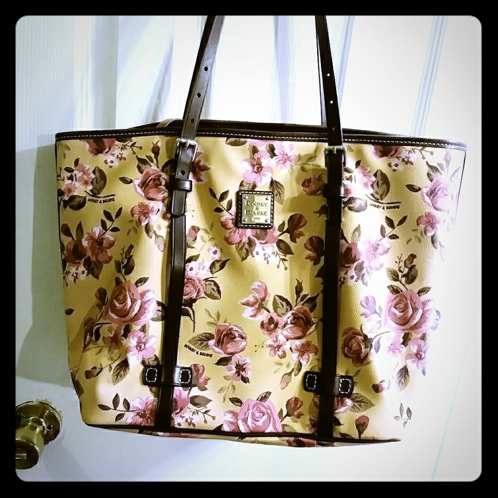 Dooney & Bourke tan and pink floral tote bag